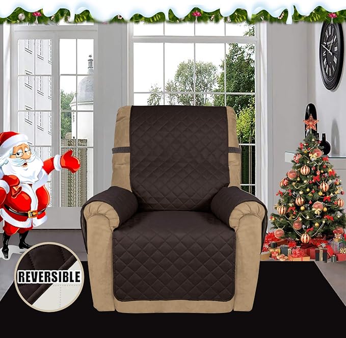 Easy-Going Recliner Sofa Slipcover Reversible Sofa Cover Water Resistant Couch Cover Furniture Protector with Elastic Straps for Pets Kids Children Dog Cat (Recliner, Chocolate/Ivory)