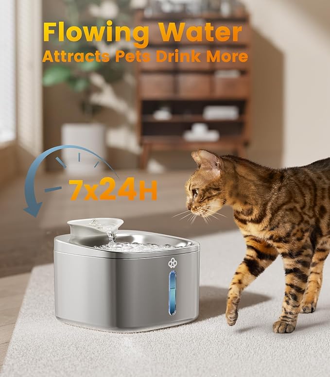oneisall Stainless Steel Cat Water Fountain, 3.5L/118fl oz Automatic Pet Drinking Fountains for Cats Indoor, Quiet Running Cat Waterer Fountains(PW03 Cat Fountain +3 Sets Filters)