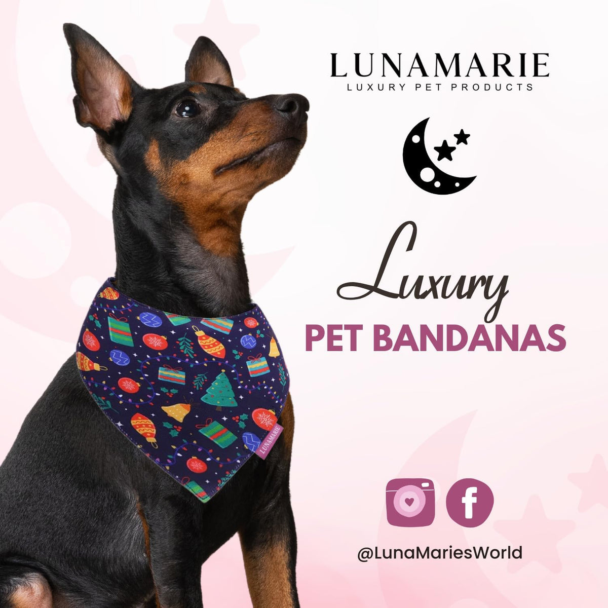 LunaMarie - Luxury Pet Birthday Bandanas -Premium & Silky Poly Fabric | 100% Handmade | Custom Shape Dual Layered (Christmas Tree, Small)