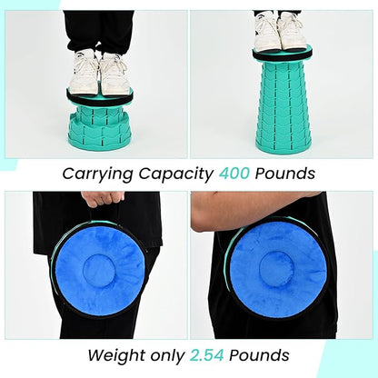 FXKS 2 Pack Upgraded Collapsible Stool Folding Stool with Cushion,Retractable Folding Stool Max Load Capacity 400lbs, Portable Telescoping Stools for Camping Hiking Outdoor BBQ -Mint Green