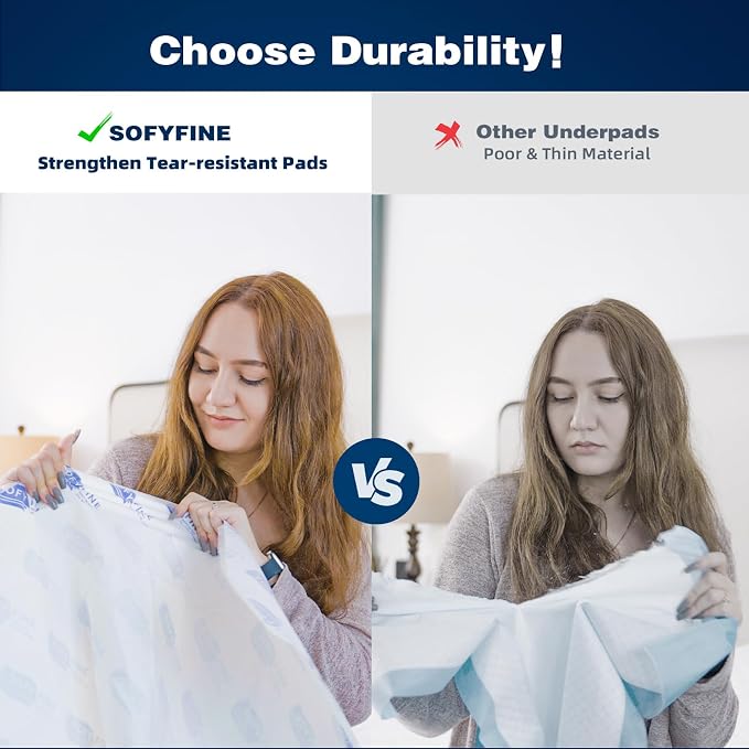 SOFYFINE 150 Gram Heavy Duty Chucks 40"x36" Disposable Tear Resistant Adult Incontinence Bed Pads,3XL Extra Large Thicken Puppy Pee Pad,10X Super Absorbency 360 Lb Transfer[20 Pads]