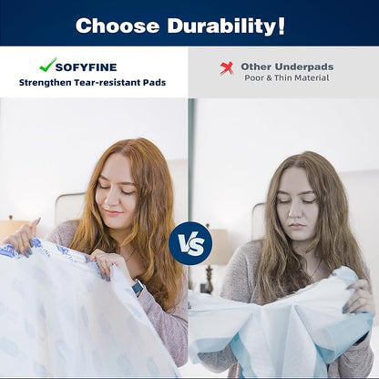 SOFYFINE Biggest Chucks Disposable 57"x36" Tear Resistant 215 Gram Heavy Duty Adults Incontinence Bed Pads, 5XL Extra Large Thicken Puppy Pee Pad, 10X Absorbency 360 Lb Transfer[30 Pads]