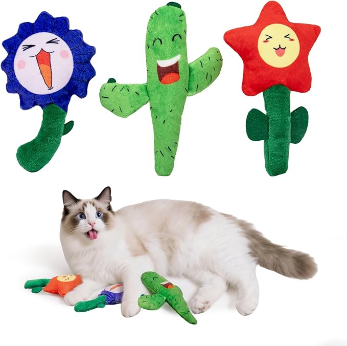 Catnip Toys for Indoor Cats - 3 Pack Kitten Toys with Bell & Crinkle Paper, Soft Plush Cat Kicker & Chew Toy for Bored Cats