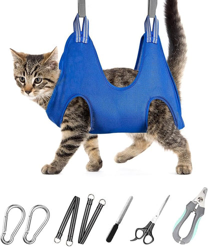 Pet Grooming Hammock for Small Dogs & Cats - Nail Trimming Sling with Clippers, Nail File, & Scissors - XXS Hanging Grooming Harness for Safe & Easy Nail Care