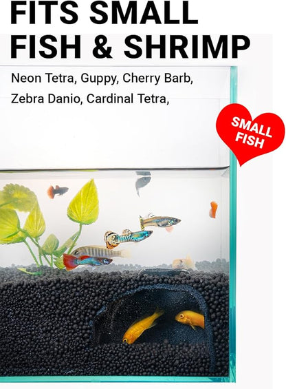 Aquarium Cave – Rock Texture Fish Shelter with 180° Viewing Angle, Betta Fish Tank Accessories, Shrimp & Snails – Aquarium Decor & Tunnel (Black)