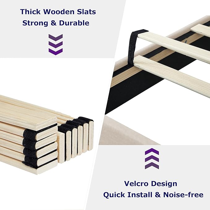 VECELO Full Size Bed Frame with Adjustable Headboard, Upholstered Button Tufted Platform Bedframe with Wood Slats Support, No Box Spring Needed, Beige