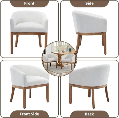 Shenyon Mid Century Modern Dining Chairs Set of 4, Upholstered Linen Fabric Dining Room Chairs with Arms and Solid Wood Legs, Comfy Barrel Accent Chairs for Dining Room, Living Room, or Cafe,Beige