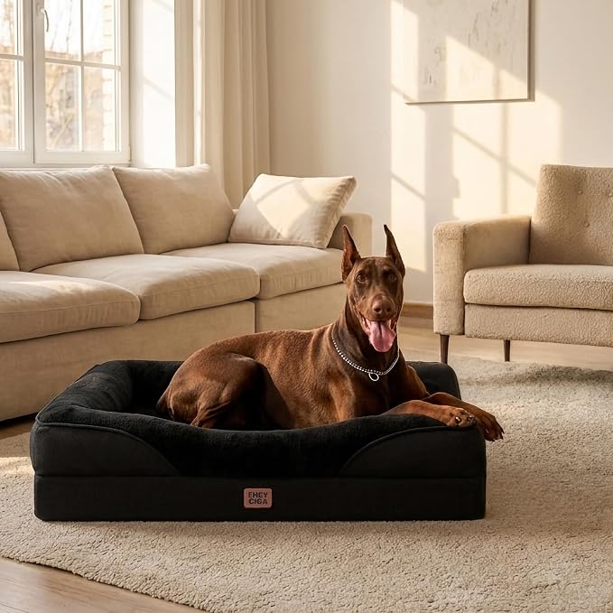 EHEYCIGA Orthopedic XL Dog Bed for Large Dog, Memory Foam Dog Couch, Black | 48x35 Inch Extra Large Sized Dog Sofa with Sides, Waterproof Liner & Washable Removable Cover, Bolster Pet Couch