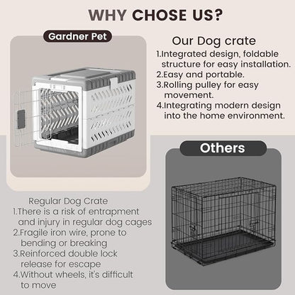 Collapsible Dog Crate for Medium/Small Dogs - 28" L Foldable Dog Cage No-Tool Assembly, Travel Dog Crate with 2 Wheels - Easy to Carry, Space-Saving, Indoor Outdoor Use, 27.96"(L) X18.3(W) X20.87(H)