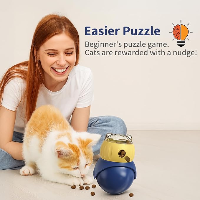 Interactive Cat Toys Treat Puzzle - for Indoor Cats Weight Loss Wobble Tumbler Feeder Food Dispenser, Fun Sliding Rolling, Enrichment Portion Control Slow Feeder for Kittens & Adult Cats