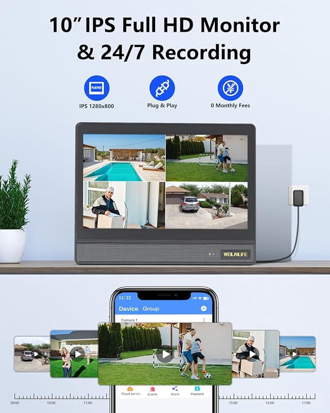 WEILAILIFE 【All-in-One Security System】 4MP Security Cameras Wireless Outdoor