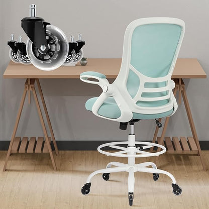HYLONE Drafting Chair Tall Office, Ergonomic Standing Desk Stool Adjustable Drafting Chair Big Tall Drafting Office Chair Blue