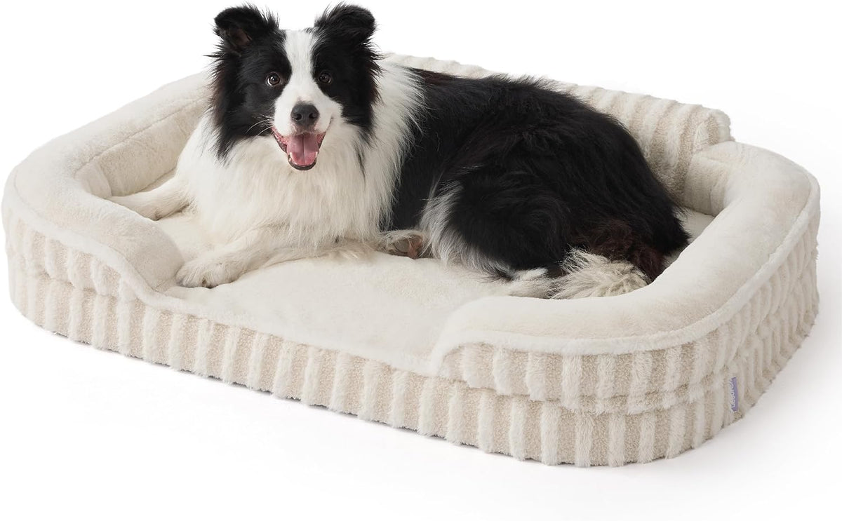 LE SURE Cute Dog Beds for Extra Large Dogs, Orthopedic Waterproof XL Pet Bed with Sides, Non-Slip and Egg-Crate Foam Big Dog Couch Sofa with Washable Removable Cover, Beige