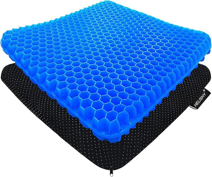 Helishy Gel Seat Cushion for Long Sitting - 1.65inch Double Thick Cooling Egg Cushion for Back, Hip, Sciatica, Coccyx, Tailbone Pain Relief - Office Chair Car Seat Cushion – Wheelchair Cushions