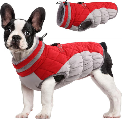 FUAMEY Dog Coat for Medium Dogs,Waterproof Dog Winter Jacket with Harness Built in Puppy Cold Weather Coats Reflective Pet Vest with Zipper Warm Fleece Dogs Snowsuit Windproof Red M