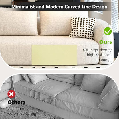 111" Modular Sectional Couches Luxury Modern Curved Back Sofa,Minimalist Comfy L-Shape Boneless Cloud Couch for Living Room Apartment,(Left Facing Chaise,White)
