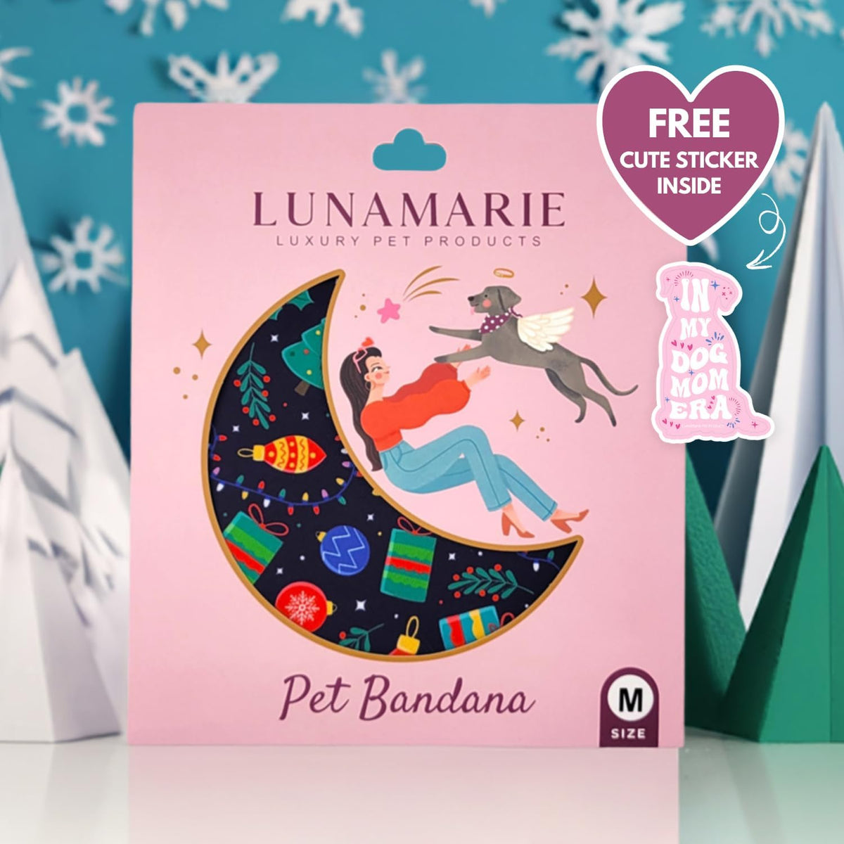 LunaMarie - Luxury Pet Birthday Bandanas -Premium & Silky Poly Fabric | 100% Handmade | Custom Shape Dual Layered (Christmas Tree, Medium)