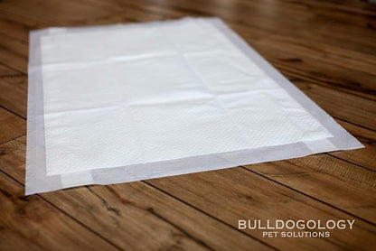 Bulldogology Puppy Pee Pads XL with Adhesive Sticky Tape - Extra Large Dog Training Wee Pads (24x35) 6 Layers with Extra Quick Dry Bullsorbent Polymer Tech (360-Count, White)