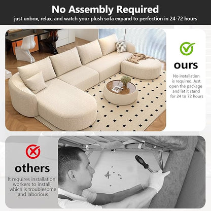138.6" Modular Sectional Couches Luxury Modern Curved Back U-Shape Sofa Set with Ottoman,Minimalist Comfy Boneless Cloud Couch for Living Room Apartment,(Left Facing Chaise,White)