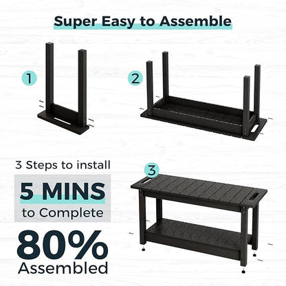 35" Shower Bench, Waterproof Poly Lumber Shower Stool for Shaving Legs, Shower Chair Seat Holds up to 400lbs, Bathroom Bench for Inside Shower, Non-Slip (Black)
