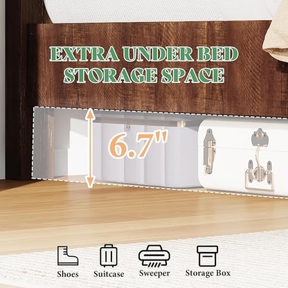 AMERLIFE 51.2" Full Size Wood Bed Frame, Rustic Platform Bed with Spliced Headboard, Wood Slats Support/No Box Spring Needed/Noiseless/Reclaimed Barnwood