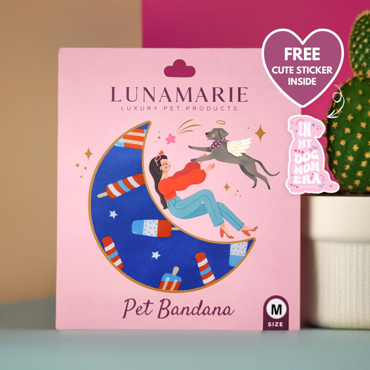 LunaMarie - Luxury Pet Birthday Bandanas -Premium & Silky Poly Fabric | 100% Handmade | Custom Shape Dual Layered (4th of July, Medium)