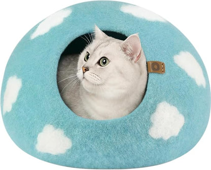 Cat Cave – Premium Felt Cat Bed Enclosure for Indoor Cats, Handmade Merino Wool (Cloud Nap Blue, Large)
