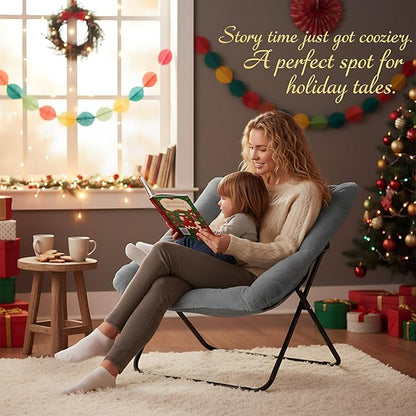 Givjoy Comfy Folded Chair, Soft Faux Fur Oversized Folding Accent Chair, Flexible Lounge Lazy Chair for Adults Kids, Metal Frame Moon Chair for Dorm Room, Bedroom, Living Room