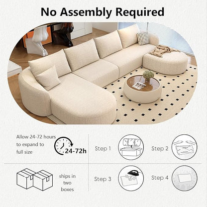138.6" Modular Sectional Couches Luxury Modern Curved Back U-Shape Sofa Set with Ottoman,Minimalist Comfy Boneless Cloud Couch for Living Room Apartment,(Left Facing Chaise,White)