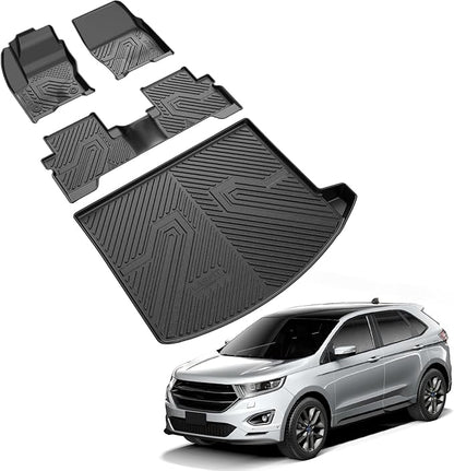 LASFIT Floor Mats and Cargo Liner for Ford Escape 2013-2019 All Weather Protector TPE Custom Fit Car Floor Liners, 1st & 2nd Row & Trunk Mat Combo Set, 4PCS Black