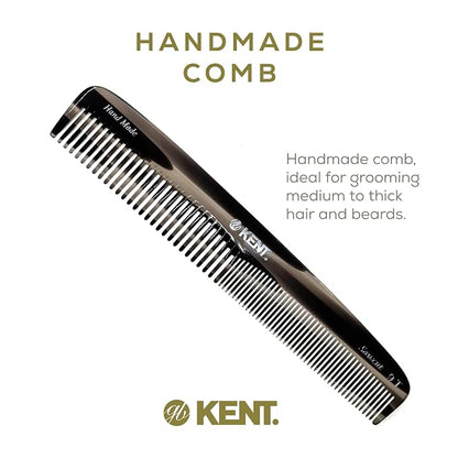 Kent 9T Black Graphite Fine Tooth and Wide Tooth Comb Detangler Hair Combs - Large Handmade and Saw-Cut Dressing Combs - Wet Hair Comb for Women and Durable Grooming for Men Made in England