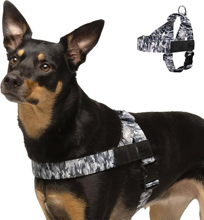 Dog Friendly Co. Dog Harness for Large Dogs (Grey Camo, Large) | One Click Buckle, Chafe Resistant Webbing, Adjustable Neck & Chest, and Heavy Duty D-Ring, Sturdy Comfortable and Easy to Use