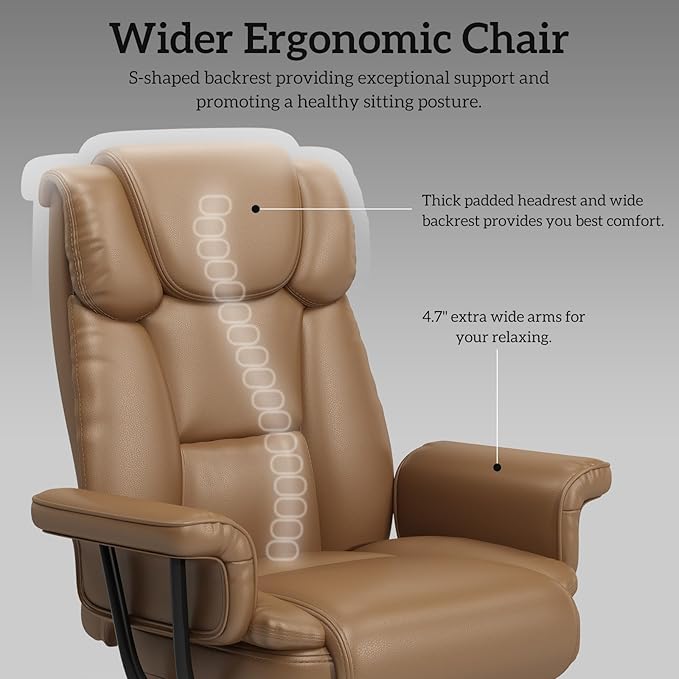 GYI Criss Cross Chair with Wheels, 160°Big and Tall Reclining Office Desk Chair with High Back, Wide Seat, Arms, Footrest, Brown