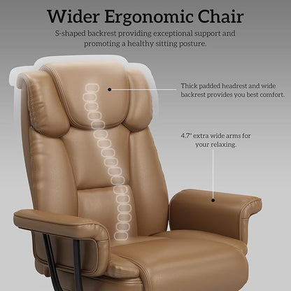 GYI Criss Cross Chair with Wheels, 160°Big and Tall Reclining Office Desk Chair with High Back, Wide Seat, Arms, Footrest, Brown