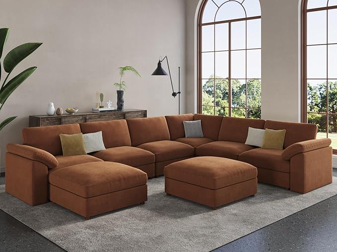 EASE MOOSE Oversized Sectional Modular Sofa,Chenille Large u Shape Sectional Couch Wide Deep Brown Modular Sofa Couch