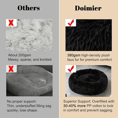 Calming Donut Dog Bed Medium Size Dog - Washable Removable Cover Non-Slip Bottom, Round Pet Bed Cat Bed Warming Fluffy Plush Faux Fur Anti-Anxiety, Fits up to 45 lbs (Black, 30")