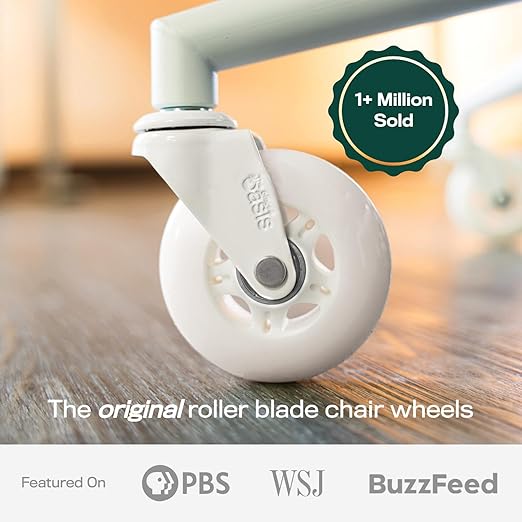 The Office Oasis Original Roller Style Office Chair Wheels (As Seen On PBS) - Smooth & Quiet Casters - Safe for Hardwood Floors & Carpet - Easy Install with Universal Fit - Set of 5 - White