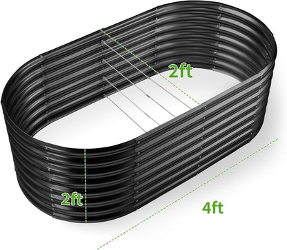 Land Guard 24“ Tall Galvanized Raised Garden Bed Kit, Galvanized Planter Garden Boxes Outdoor, Oval Large Metal Raised Garden Bed for Vegetables (Dark Gray, 4×2×2ft)