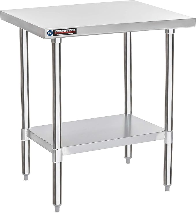 DuraSteel 24x30 Stainless Steel Work Table - NSF Commercial Prep Metal Table - Outdoor Pizza Oven Stand w/Under Shelf - Kitchen Island Laundry Utility Garage Microwave Stand Large Rolling Storage Cart