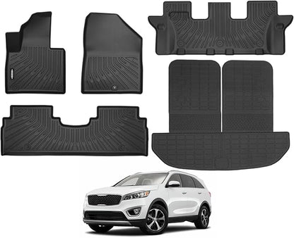 All Weather Floor Mats Fit for Kia Sorento 2016-2020 3rd Row Floor Mats & Trunk Mat with Backrest Mat Replacement for Kia Sorento Accessories All Season Odorless Anti-Slip Floor Liner