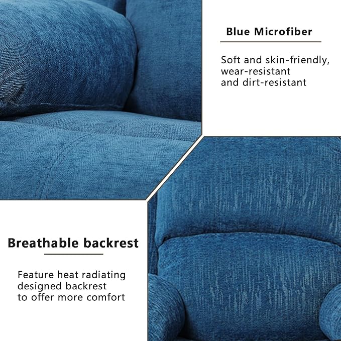 A Ainehome Recliner Sofa Set Living Room Furniture Set Manual Reclining Sofa Loveseat Chair Sectional Couch for Living Room/Home (A-Blue Microfiber, Sofa+Loveseat)