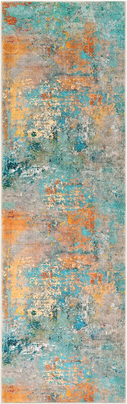 Lahome Modern Abstract Runner Rug - 2x7 Washable Hallway Rug Colorful Kitchen Carpet with Rubber Backing, Contemporary Soft Non Slip Indoor Floor Accent Mat for Bedroom Laundry Room Bathroom RV