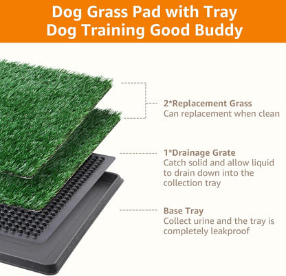 LOOBANI Dog Grass Pad with Tray Large Dog Litter Box, Indoor Potty for Apartment and Patio Training, with 2 Packs Fake Grass Pee Pads for Replacement (Tray Potty 23.6 * 35.5inch)