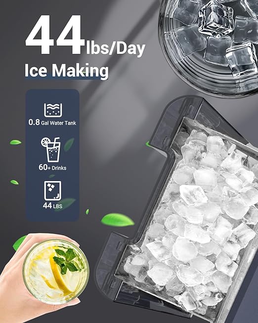 44 lbs/Day Nugget Ice Maker Countertop, Pebble Ice Machine