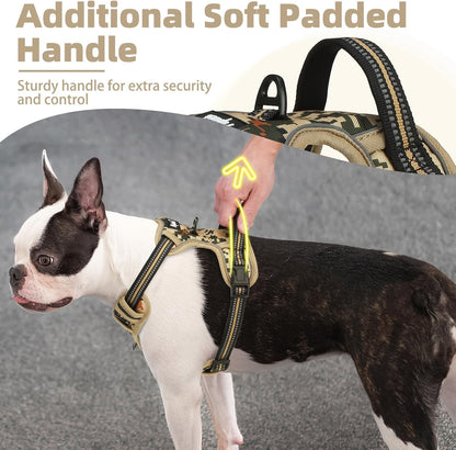 PUPTECK No Pull Dog Harness Small Sized, Adjustable Reflective Dog Harness with Handle Easy Control, Comfortable Soft Padded Pet Vest Harness for Small Dogs, Camouflage S