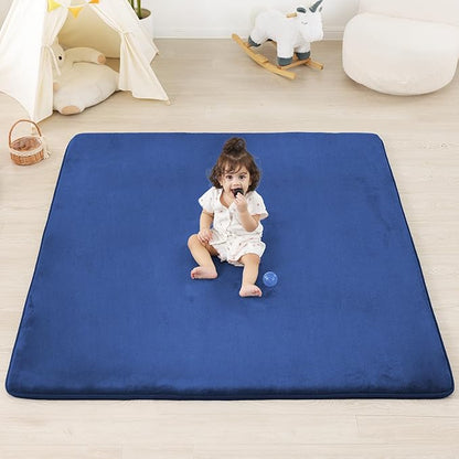 PAPAMAT 1.3" Thick Baby Floor Play Mat 50x50, Basic Padded Foam Mat for Tummy Time Crawling, Non Slip Cushioned for Babies Toddlers Infants Kids (Blue)