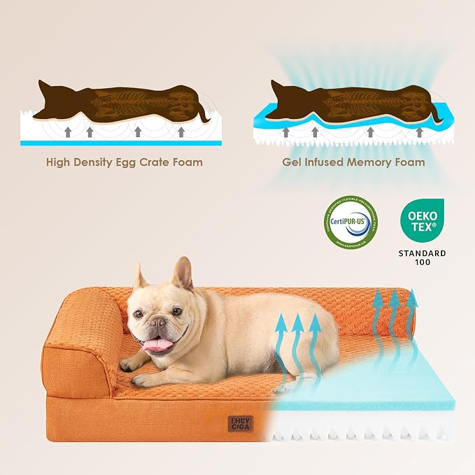 EHEYCIGA Orthopedic Dog Bed, Medium Memory Foam Dog Bed, Pumpkin | Small Dog Sofa with Washable Removable Cover, Waterproof Pet Couch for Crate with Nonskid Bottom, 35x22x6