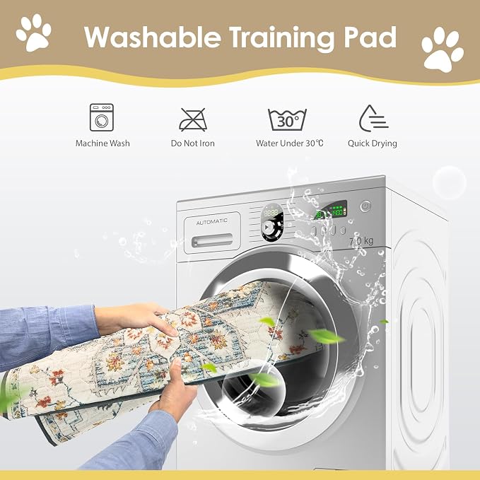 SCLOSE Washable Pee Pad for Dogs, 32" x 24" Reusable Puppy Pads Waterproof Dog Rugs, Super Absorbent, Leakproof, Dog Crate Pad, Playpen Mat, Whelping Pads, White Medallion