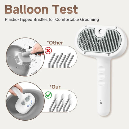 Pet Steam Brush for Dogs & Cats, 3-in-1 Shedding Grooming Tool | Self Cleaning Spray Comb with Mist, Dog Brush for Shedding, Cat Brush for Hair Removal, Long Haired Pets, 2 Waterless Shampoo