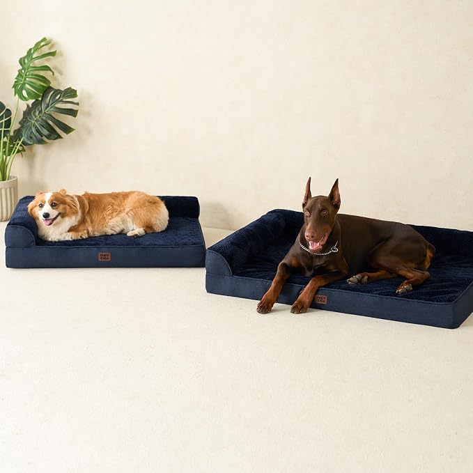 EHEYCIGA Large Dog Bed Memory Foam for Crate, Orthopedic Dog Bed Large Size Dogs with Washable Removable Cover, Waterproof Pet Sofa Couch with Nonskid Bottom, 35x22x6, Navy Blue | Small Dog Sofa with Washable Removable Cover, Waterproof Pet Couch for C...